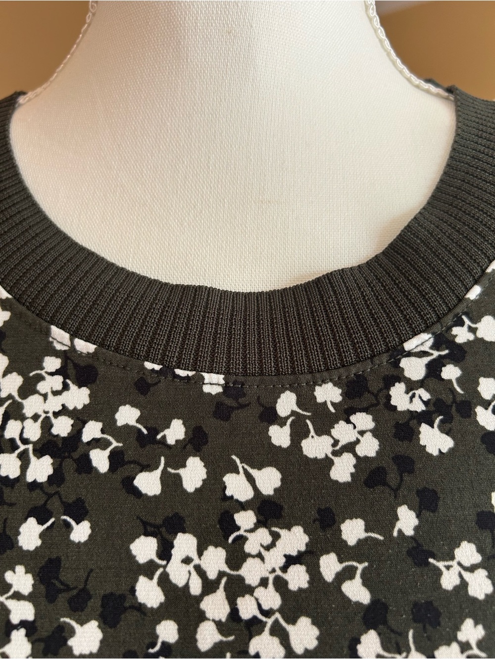 Banana Republic Green Top with White and Black Floral Print